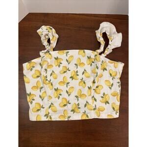Versona Lemon Print Crop Top w/Full Zip Back Size Large Cute Ruffle Straps